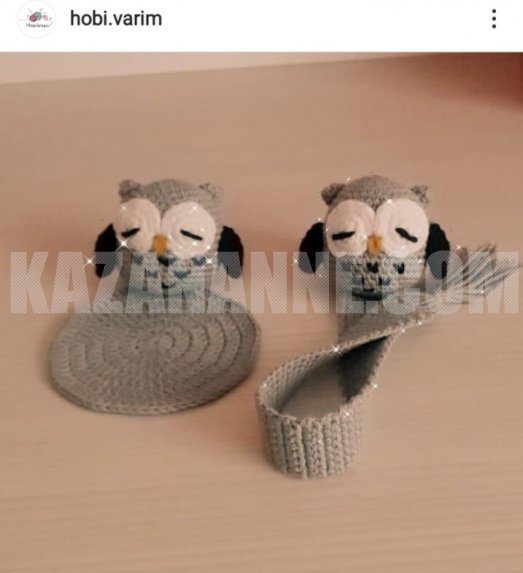 Baykuş Amigurumi Kitap Ayracı ve bardak altlığı takımı
